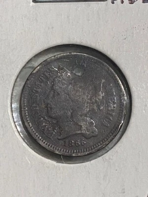 $6.99 • Buy 1865 3 Cent Nickel, Hole, 99c Shipping
