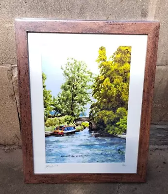 Ltd Edition Framed Print Ellesmere Red Bridge Canal Narrow Boat • £44.99