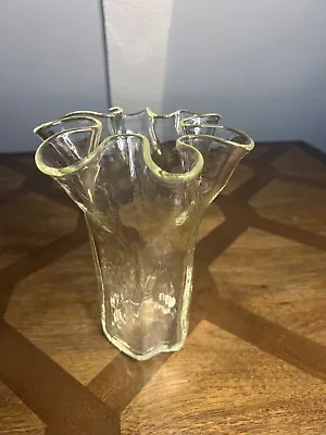 Muurla Finland Clear Ruffle Handkerchief Vase 8  Vintage MCM Hand Blown Glass • $42