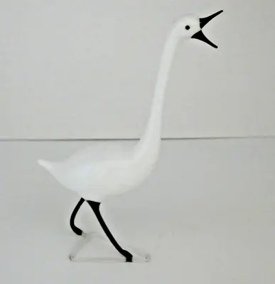 Vintage Hand Blown Glass Standing Swan Delicate Trumpeter Swan Figurine • $28