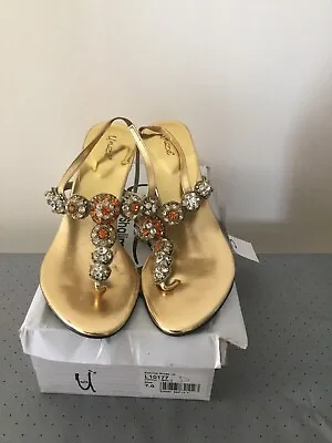 Ladies Gold Sandals By Unze Couture - Shalimar Shoes Size UK 7 - NEW • £19.99