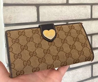 Gucci Guccissima Canvas Monogram Heart Long Wallet Luxury Designer Authentic • $85