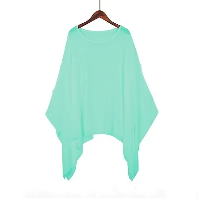 Casual Womens Loose Bat Wing Dolman Poncho Tunic Chiffon Kaftan Top Caftan • $12.99