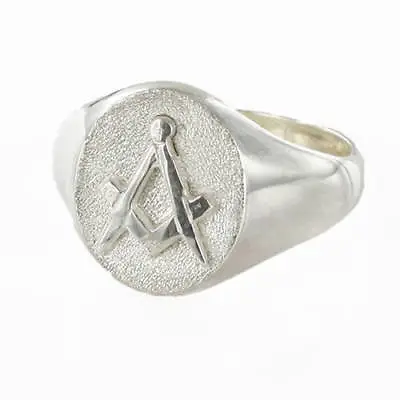 Oval Head Silver Masonic Signet Ring Bearing The Square & Compass Symbol/Seal • £187.20