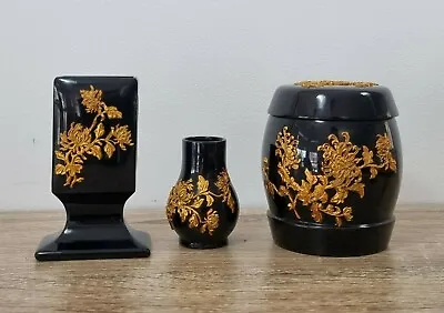 Vintage 1960s? Asian Lacquerware Smoking Set Black Gold  • $36