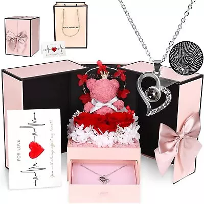 Preserved Rose With I Love You Necklace Birthday Gifts For Mom Wife Girlfriend • $42.66