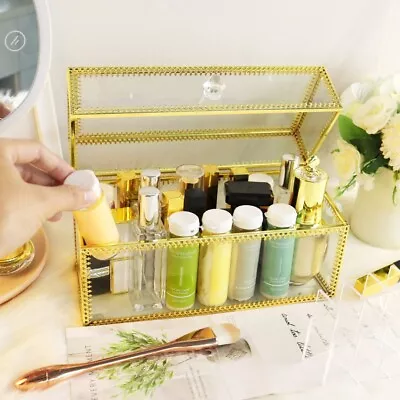 £10 • Buy Lipstick Organizer Clear Glass Brass Holder With Lid Dustproof Display Stand...