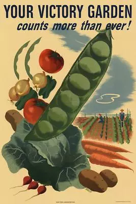 Your Victory Garden Counts WPA War Propaganda Mural Poster 36x54 Inch • $29.98