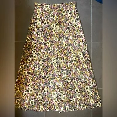 Vintage Express Maxi Skirt Button Front 90s Floral Sunflower Large • $14
