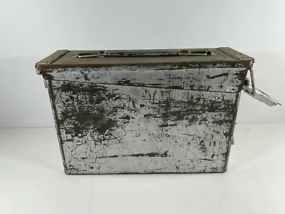 Vtg Metal Ammo Box Ammunition Snap Lock Military Painted Original Green Chest • $19.95