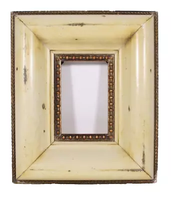 Cream Paint Gesso Beaded Gold Gilt Vtg 12.75x10.75 Distressed 4x6 Wide Frame • $139.99