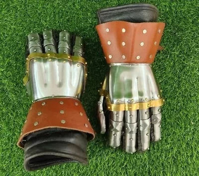 Mediveal Functional Large 16G Steel Gauntlets Leather Glove SCA Larp • $103.69