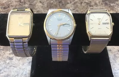 Lot Of 3 Vintage Mens Wrist Watches W/ Bands; Timex/Pulsar/Seiko; Quartz • $35