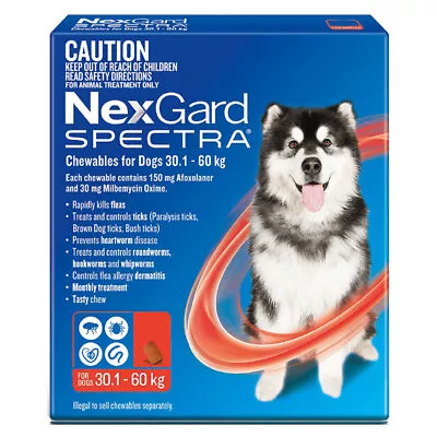 Nexgard Spectra Dogs Chewables Tick & Flea Treatment 30.1-60kg 3 Pack • $88.39