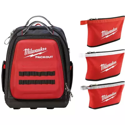 Milwaukee PACKOUT Backpack 15 In. 3-Pack Zipper Tool Bags Storage Nylon Red • $179.10