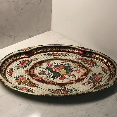 Vintage1971 Daher Decorated Ware  Floral Metal Tin Serving Platter XL 20x15 • $18.52