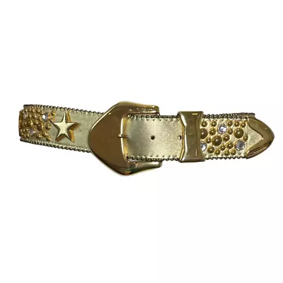 BB Simon Belts By Simon Womens Rhinestone Statement Belt Gold 35”  Leather VTG • $59.99