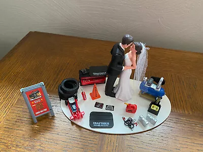 Cake Topper Wedding Day Bride Groom Funny Auto Mechanic Grease Monkey Many Tools • $86.99