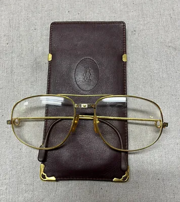 $795 • Buy Cartier Vintage Romance Santos Eyeglasses Original Leather Case C 1986