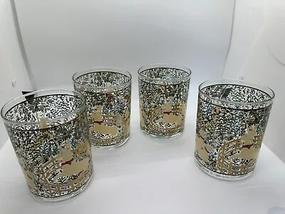 Lot 4 Vintage Cera Glasses Enchanted Forest Hunt Of Unicorn MCM Barware • $120