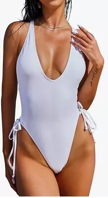 NWT ZAFUL Plunging Neck One Piece Swimsuit For Women Backless Cross Tie High Cut • $17.99