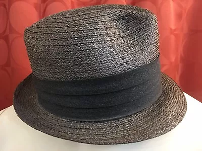 XS VINTAGE 1950s 60s MILAN WEAVE Straw Hat STINGY BRIM FEDORA Italy CAPELOFICIO • $24.99