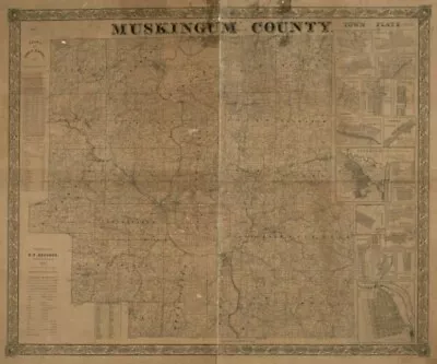 1852 Map| Map Of Muskingum County| Cadastral Cities And Towns|Landowners|Musking • $34.99