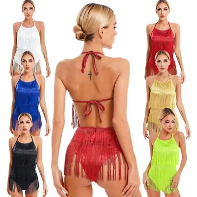 £23.68 • Buy Women Fringed Jumpsuit Latin Samba Rumba Dance Leotard Party Performance Costume