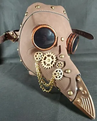 Steampunk Plague Doctor Bird Mask In Brown With Gold Gears Bronze Color Goggles  • $34.99