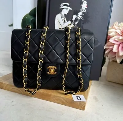 $2500 • Buy 24K Gold Chanel Vintage Square Classic Mini Single Flap Quilted Black Lambskin