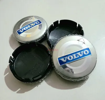 VOLVO SILVER CENTRE CAPS 4 SET TYRE ALLOYS 64mm C30 C70 S40 S60 V50 V60 V70 S80 • $19.99