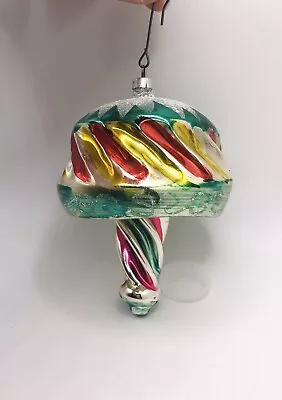 Vintage Mercury Glass Fluted Finial Mushroom Ornament Mica Glitter Multi Colored • $24