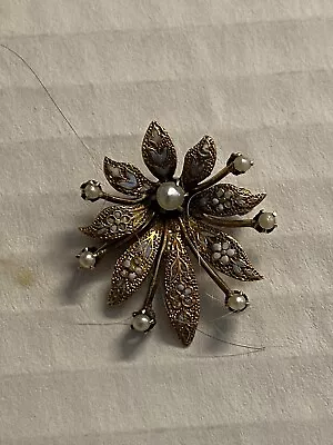 Antique 10k Yellow Gold Enamel Seed Pearl Brooch Pendant • $75