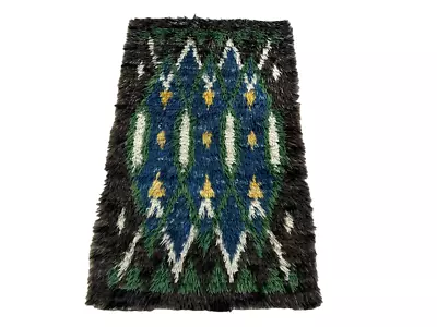 Vintage Swedish Mid Century Rya Rug Scandinavian Wool Flokati Carpet 2x3 • $220