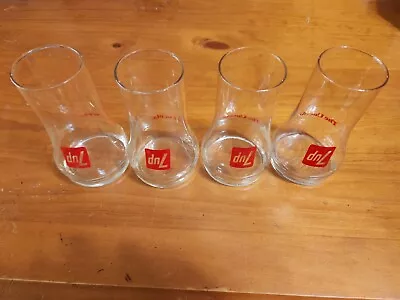 Set Of 4 Vintage 7Up  The Uncola  Upside Down Bell Fountain Glass W/ Red Logo • £14.28