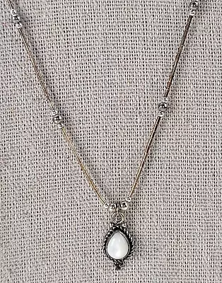 Vintage Sterling Silver 925 Moonstone Pendant Necklace 18 In Barrel Clasp • $63