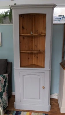 £30 • Buy Vintage Pine Tall Shabby Chic Grey Chalk Painted Corner Cupboard Display Unit