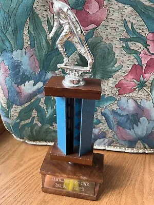 Vintage Baseball Trophy 14” Multi Layer Award Metal Top Wood Bottom • $6