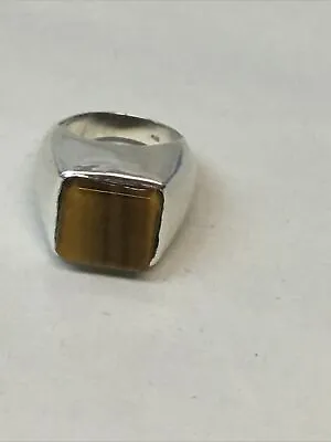 Silver Natural Tiger Eye Rectangle Stone Ring For Men Size 8 **Read** • $35