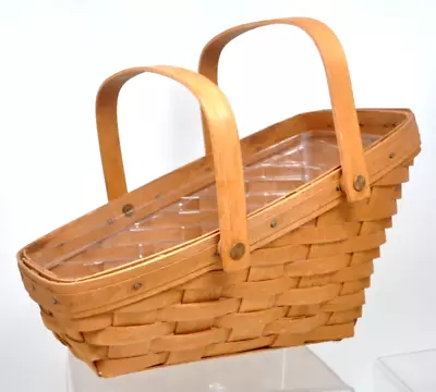 Vintage Longaberger 13  X 7  Wedge Woven Wood Vegetable Basket & Liner 1994 • $27.99