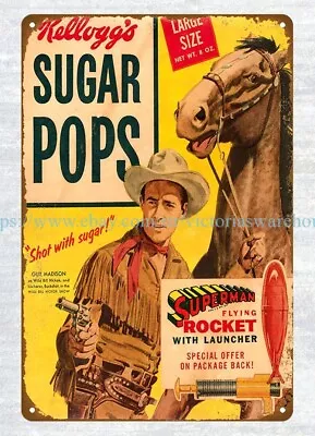 1956 SUPERMAN Flying ROCKET Sugar Pops Cereal CEREAL Metal Tin Sign In Home Art • £18.30