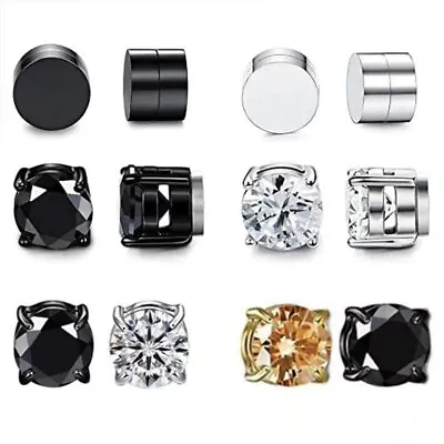 Hypoallergenic Magnetic Diamond Cut Men Women Black Studs No Piercing Earrings • $4.46