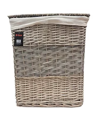 Grey Wicker Laundry Basket With Lining & Lid Bathroom Washing Storage Hamper Bin • £24.99