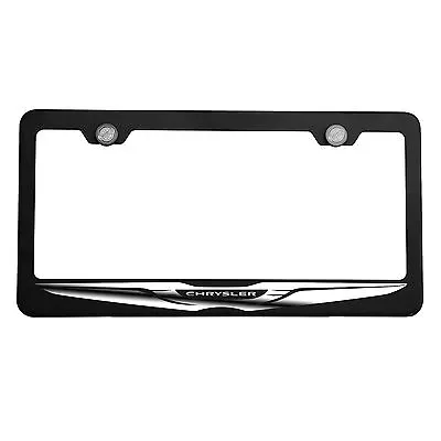 Matte Black Chrylser Logo Mirror Laser Etched License Plate Frame Tag Screw Cap • $38.98