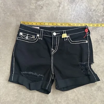 True Religion Shorts Womens Size 32 Black Jayde Mid Rise Classic Distressed • $32.20