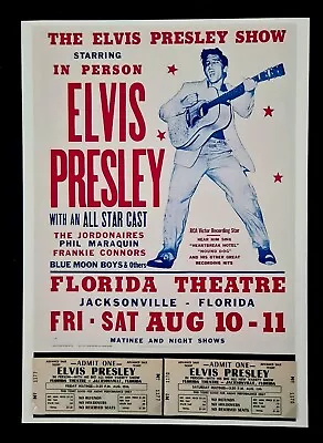 Repro CONCERT TICKET & POSTER - ELVIS PRESLEY 🎙️ 10-11 Aug 1956 FLORIDA THEATRE • $24.99