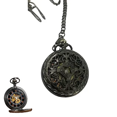 Vintage Skeleton Automatic Mechanical Pocket Watch Roman Numerals Dial Steampunk • $19.99