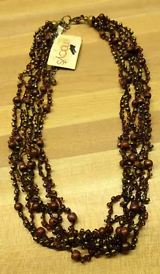 New Macys Tag $30 24   Brown Shades Gold Tone Lightweight ADJ Layered Necklace • $15.75