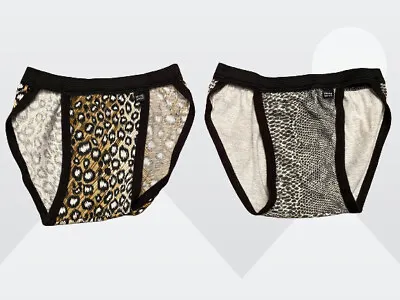 Vintage 2-Lot Women's Leopard & Snakeskin String Bikini Cotton Panties M 32-34 • $29.88