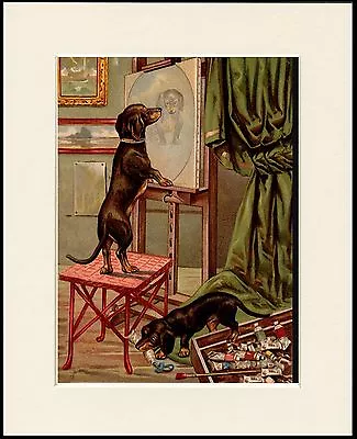 Dachshund Naughty Dogs In Artists Studio Lovely Dog Print Mounted Ready To Frame • $8.69